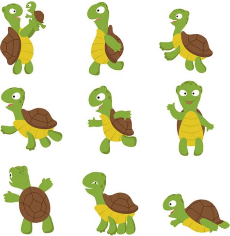 Cute Cartoon Turtles Walking Illustrations Royalty Free Vector