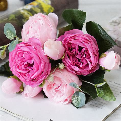 Soft stems are comfortable to hold while delicately handcrafted very home artificial flowers potted are versatile for home decoration. £3.20 Cheap Bulk Beautiful Rose Peony Artificial Silk ...