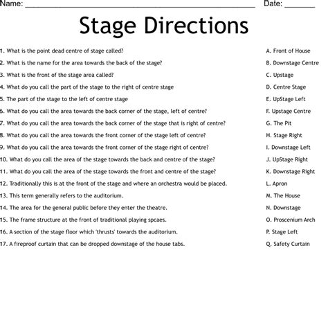 Stage Directions Worksheet Wordmint