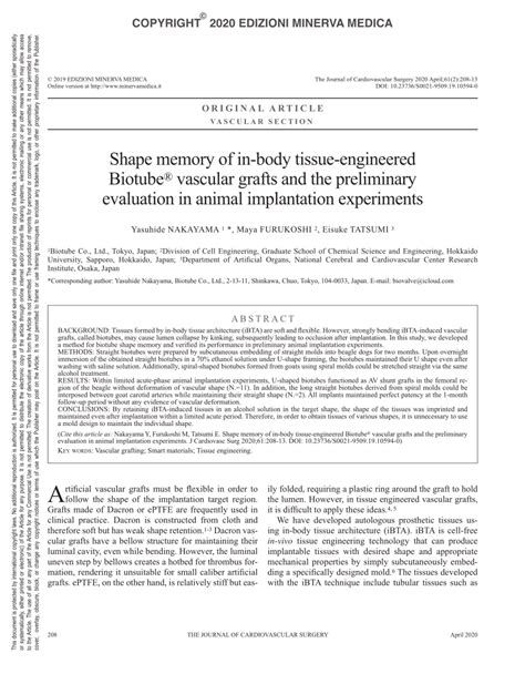 Pdf Shape Memory Of In Body Tissue Engineered Biotube Vascular