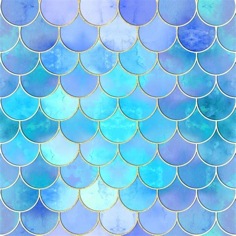 Buy Aqua Pearlescent And Gold Mermaid Scale Pattern By Tanyadraws As A