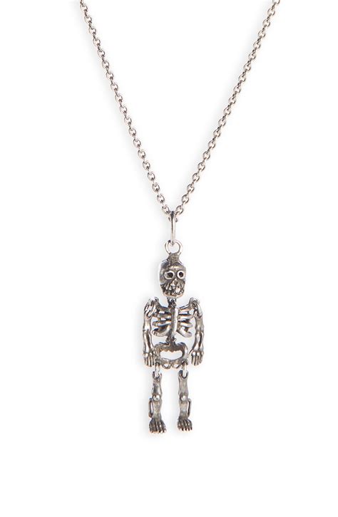 Lyst Saint Laurent Skeleton Pendant Necklace In Metallic For Men