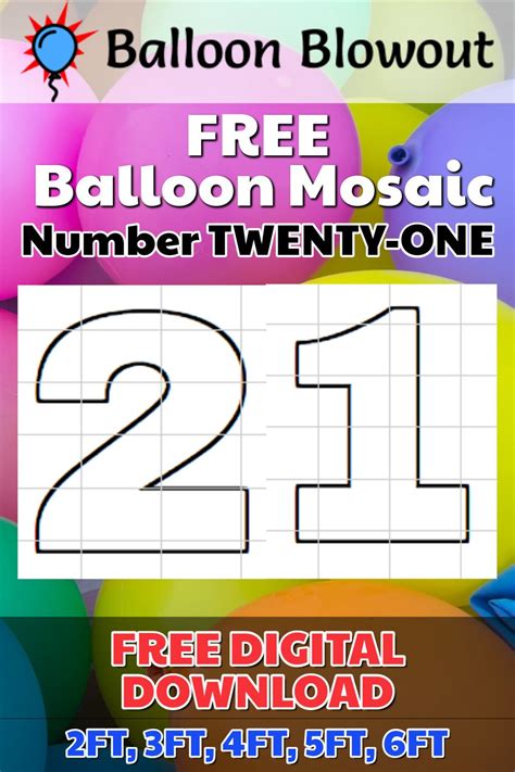 Free Balloon Mosaic Number 21 Twentyone Template Frame Pdf Large