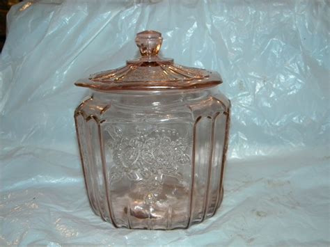 Vintage Pink Depression Glass Biscuit Cookie Jar With Lid Antique