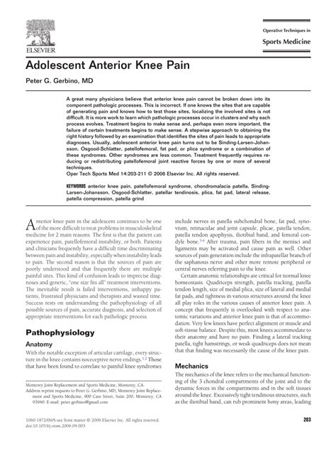 Pdf Adolescent Anterior Knee Pain