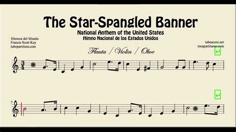 National Anthem Of The United States Sheet Music For Flute Violin Oboe