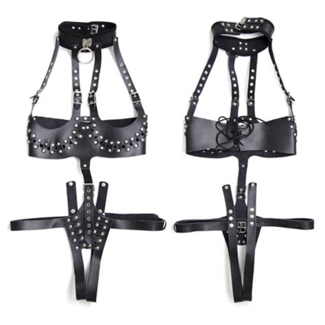 Pu Leather Queen Body Harness Open Bra Cage Sexy Women Lingerie With Neck Collar Picture 7 Of 22