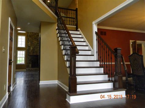 Wood Stairs And Rails And Iron Balusters Oak Handrail And Box Newels