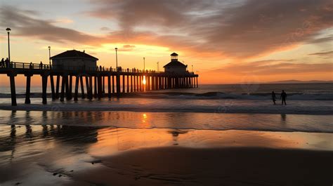 Sunsets On California Beach Pier Background Picture Of Huntington