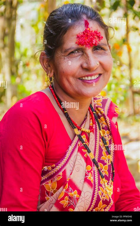Gorkha Nepal Sep 30 2017 Portrait Of A Happy Nepali Woman After