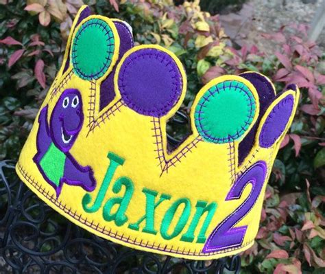 Appliqued Brithday Crown With Barney Appliqued Age And Name Let Your