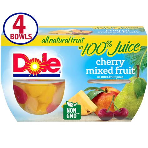 Dole Fruit Bowls Cherry Mixed Fruit In 100 Fruit Juice 4 Oz Bowls 4