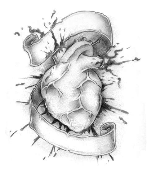 Bleeding Human Heart Tattoo Design With Banner Tattoos Book 65000