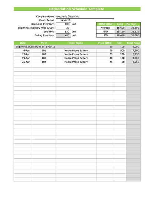 Depreciation Excel Template Database