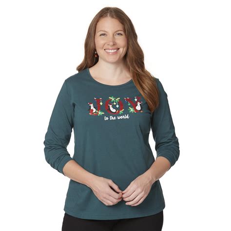 Holiday Editions Womens Plus Long Sleeve Christmas T Shirt Joy To The World