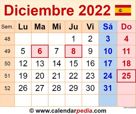Calendario Diciembre 2022 Para Imprimir