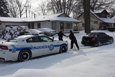 Police Car Stuck In Snow Towed Free By Tuner In Lowered Subaru Wrx