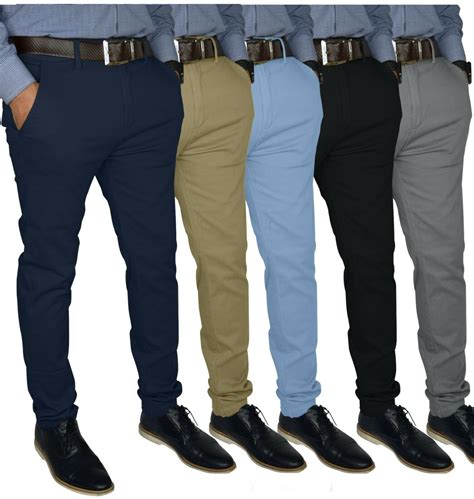 Free Shipping Mens Slim Fit Stretch Chino Trousers Casual Flat Front Flex Full Pants