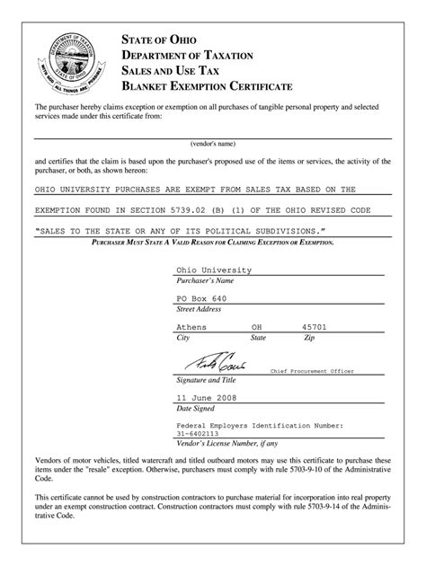 Ohio Tax Exempt Form Fill Out And Sign Online Dochub