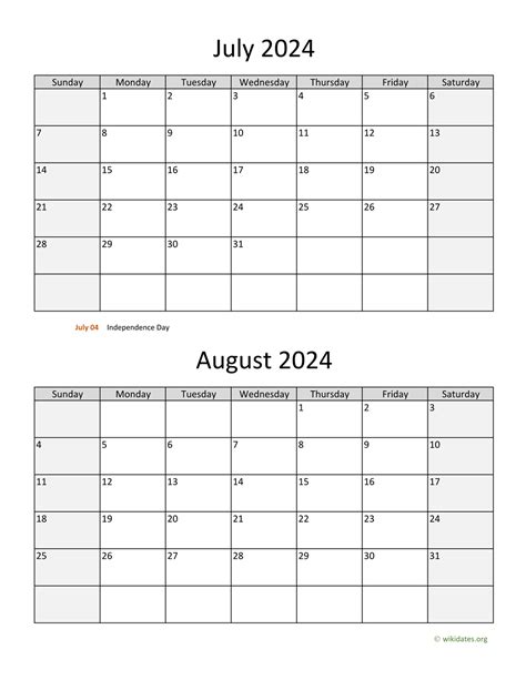 July And August 2024 Calendar
