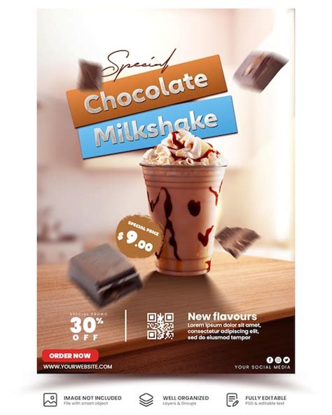 Premium Psd Chocolate Milkshake Menu For Restaurant Drink Promotion