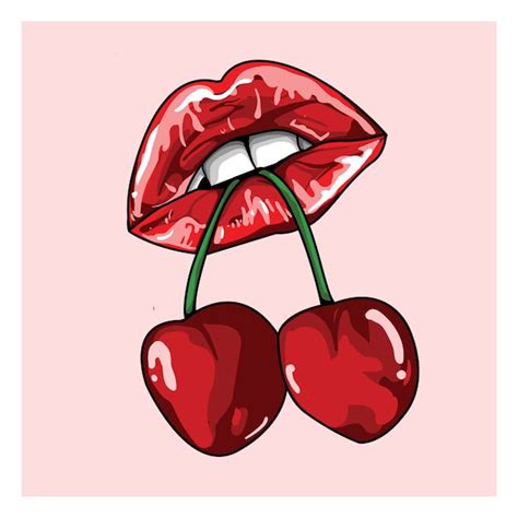 Premium Vector Lips Bitting Cherry Hand Drawn Illustration Free Nude Porn Photos