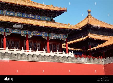 Meridian Gate Balcony And Roofs Of Beijing Forbidden City China Stock