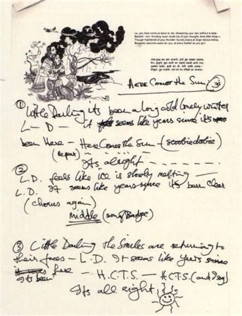 George Harrison Handwritten Lyrics For Here Comes The Sun McCartney