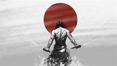 Samurai Japanese Flag Holding Swords Background Sword