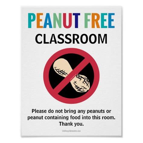 Peanut Free Classroom Customized Allergy School Poster Zazzle
