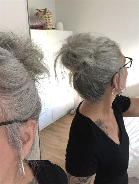 High Messy Grey Bun Grey White Hair Silver Hair Long Gray Hair