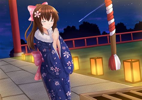 Online Crop Hd Wallpaper Anime Girl Praying Kimono Lights Night