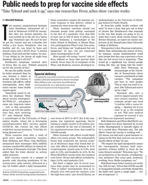 Vaccine safety and possible side effects. Science: Public Needs to Prep for Vaccine Side Effects ...