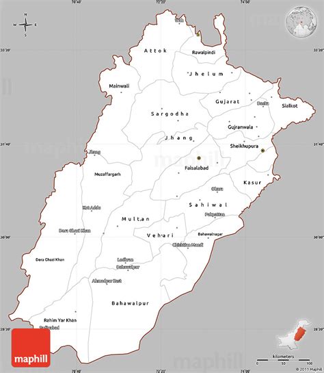 Gray Simple Map Of Punjab Cropped Outside