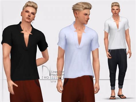 The Sims Resource Linen Star Neck Shirt By Darknightt • Sims 4 Downloads
