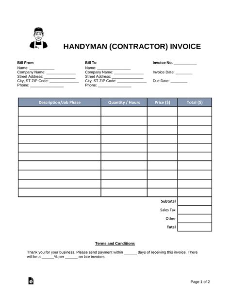 Printable Contractor Invoice Forms Printable Forms Free Online