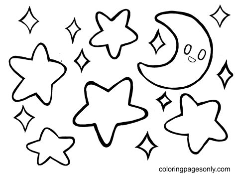 Stars With Moon Coloring Page Free Printable Coloring Pages
