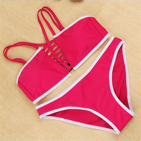 Summer Hot Swim Wear 2017 Sexy Bandage Women Cross Bikini Set Halter