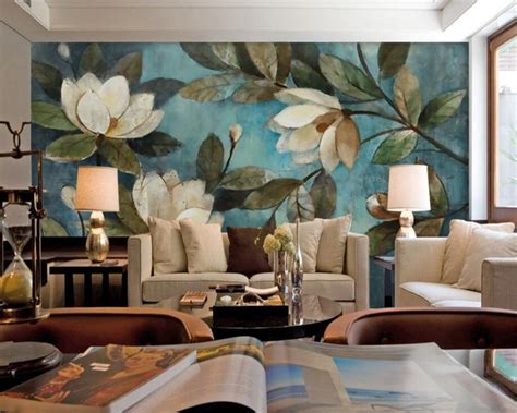 Beibehang Large Mural Oil Painting Floral Blue Gardenia Wallpaper