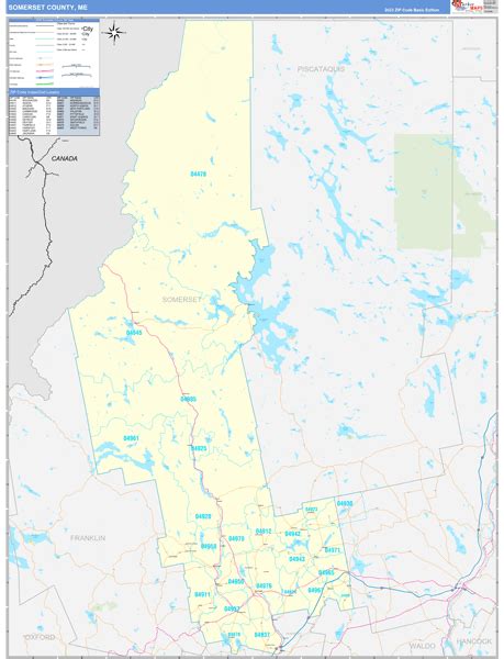 Somerset County Me Zip Code Wall Map Basic Style By Marketmaps Mapsales