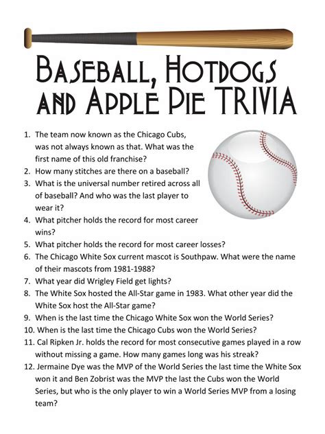 Baseball Trivia Questions And Answers Printable Challenge Your