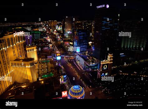 Aerial View Of Las Vegas Strip At Night Las Vegas Nevada Stock Photo