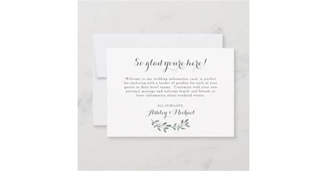 Elegant Eucalyptus Wedding Welcome Hotel Card Zazzle