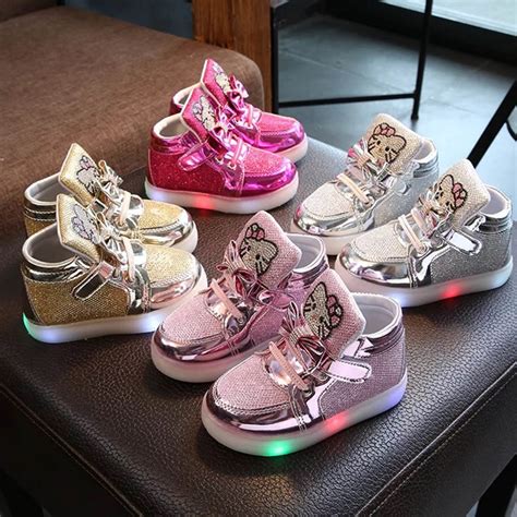 Girls Shoes Baby Fashion Hook Loop Led Shoes Kids Light Up Glowing