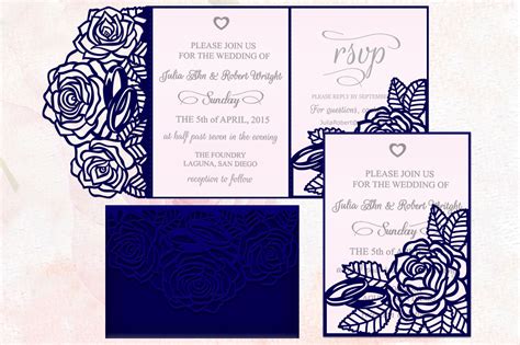 Roses Wedding Invitation Tri Fold Pocket Envelope Set Svg 216681