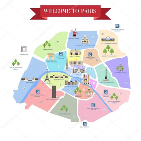 Mappa Dettagliata Delle Attrazioni Di Parigi Vettoriale Stock Di