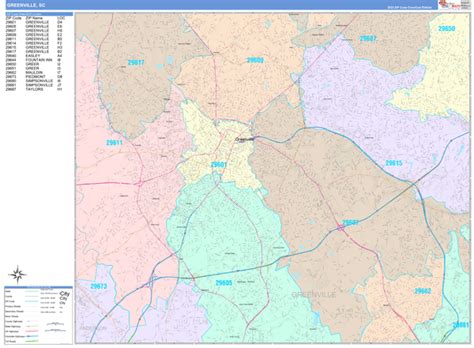 Greenville South Carolina 5 Digit Zip Code Maps Color Cast