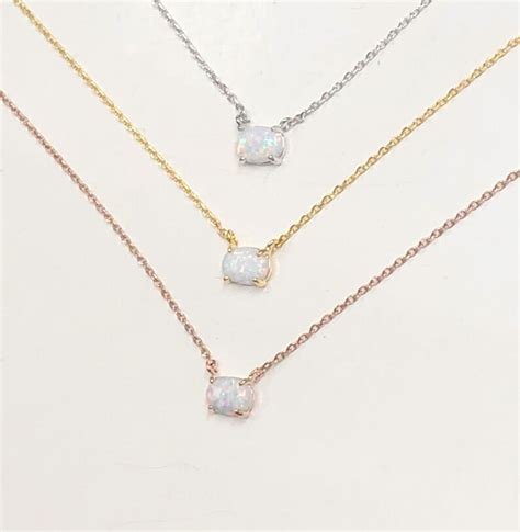 Tiny Opal Necklace White Opal Necklace Genuine Opal Etsy