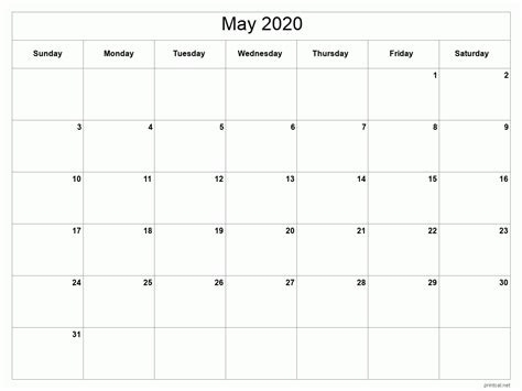 Printable May 2020 Calendar Free Printable Calendars