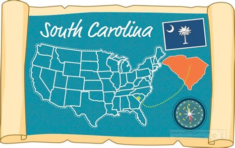 Scrolled Usa Map Showing South Carolina State Map Flag Clipart